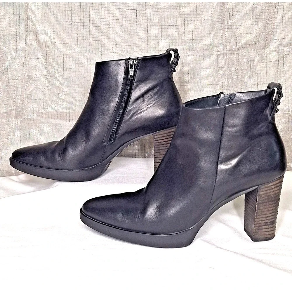 PAUL GREEN Women's Black Leather Studded Stacked Platform Ankle Boots Size 6 M